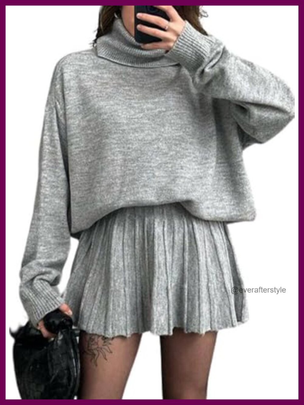 Women's 2 Piece Sweater Skirt Set Turtleneck Pullover Pleated Mini Knit Outfit